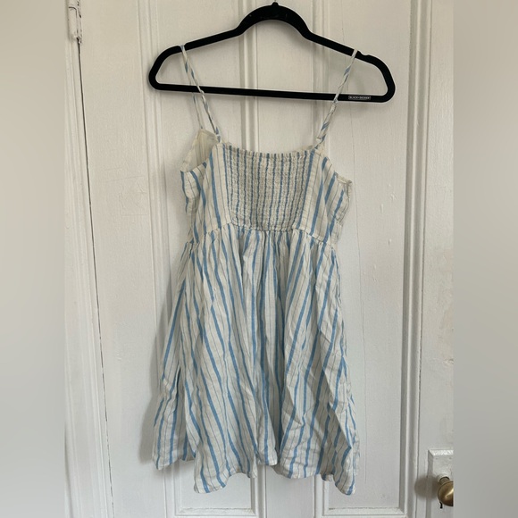 Aerie Love Of Linen Blend Mini Stripe White Blue Dress - Picture 6 of 6